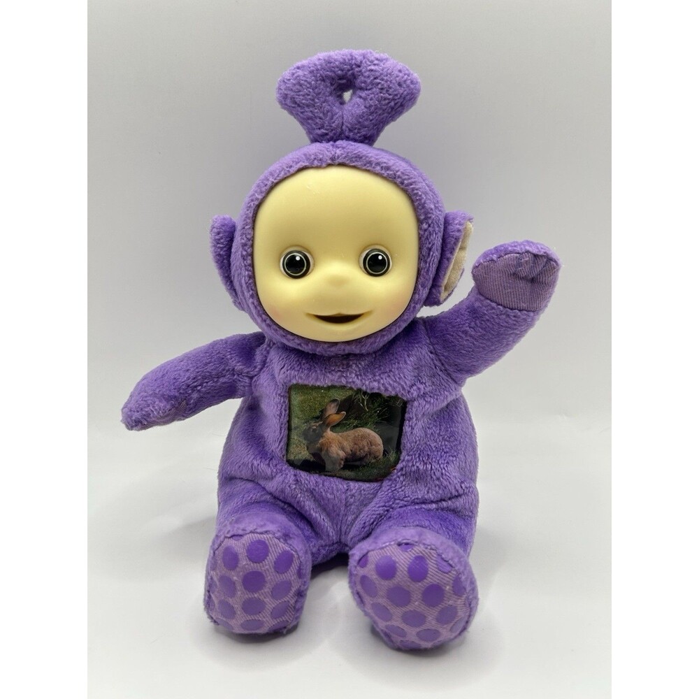 Teletubbies Tinky Winky Purple Plush Doll Vinyl Face Rabbit TV Screen 8 Inch